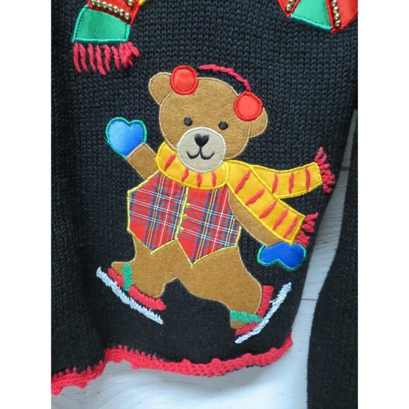 Nutcracker Size Medium Black Red Christmas Teddy Bear Sweater Holiday Ski Skate - Picture 3 of 8